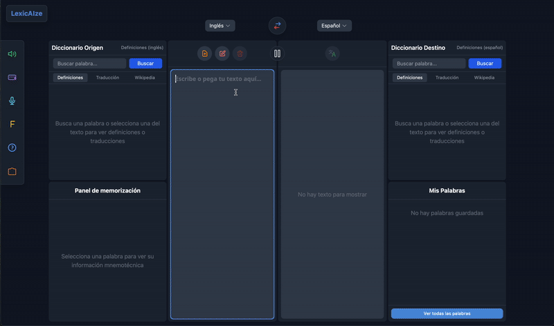 Demo de LexicAIze: Clic en palabra para ver traducción, definición y mnemotécnica